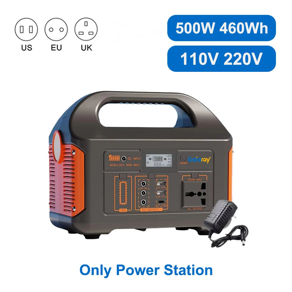 300W 500W Portable Power Station 460Wh Solar Generator 110V 220V Camping Solar Charging Station Emergency Energy Storage Supply