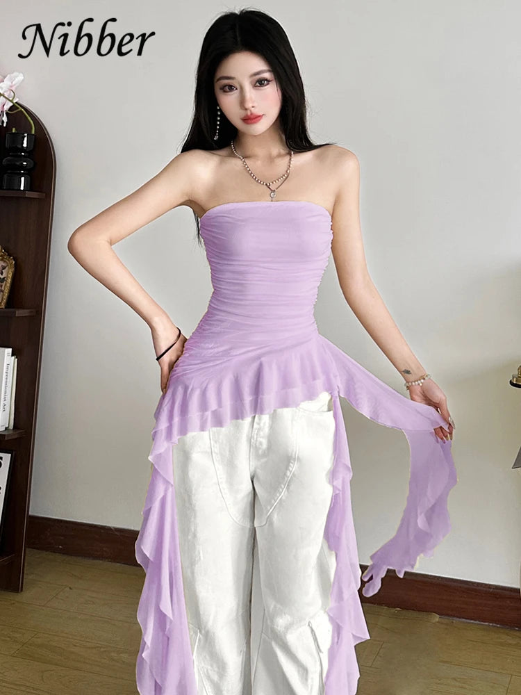 Nibber 2024 Spring New Solid Color Sweet Gentle Cute All-match High Street Travel Sexy Cool Women Chest Wrap ruched Tassel Vest