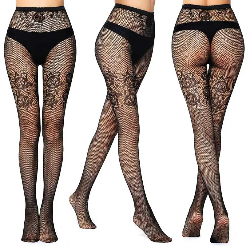 Sexy Mesh Stockings Print Patterns Flower Heart Skull Nylon Push Up Slim Women Fishnet Tights Y2k Party Club Gothic Pantyhose