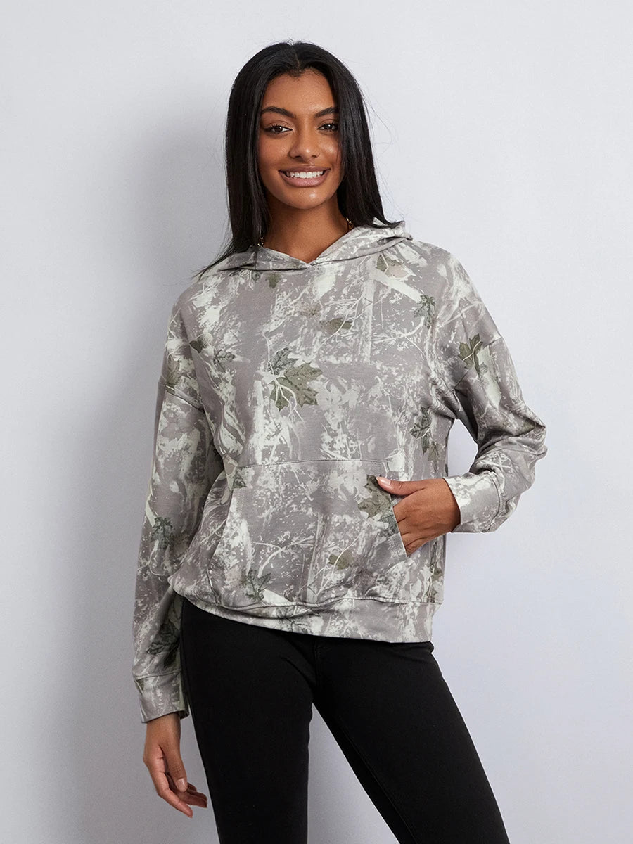 Women’s Oversized Hoodies Fashion Long Sleeve Leaf Print Baggy Sweatshirts Streetwear