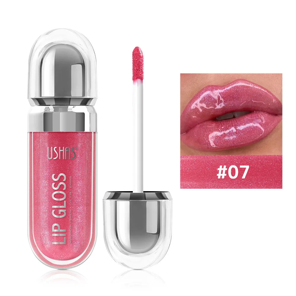 USHAS 12 colors mirror fine flash liquid lipstick pearlescent color waterproof sweatproof non-stick cup lip gloss