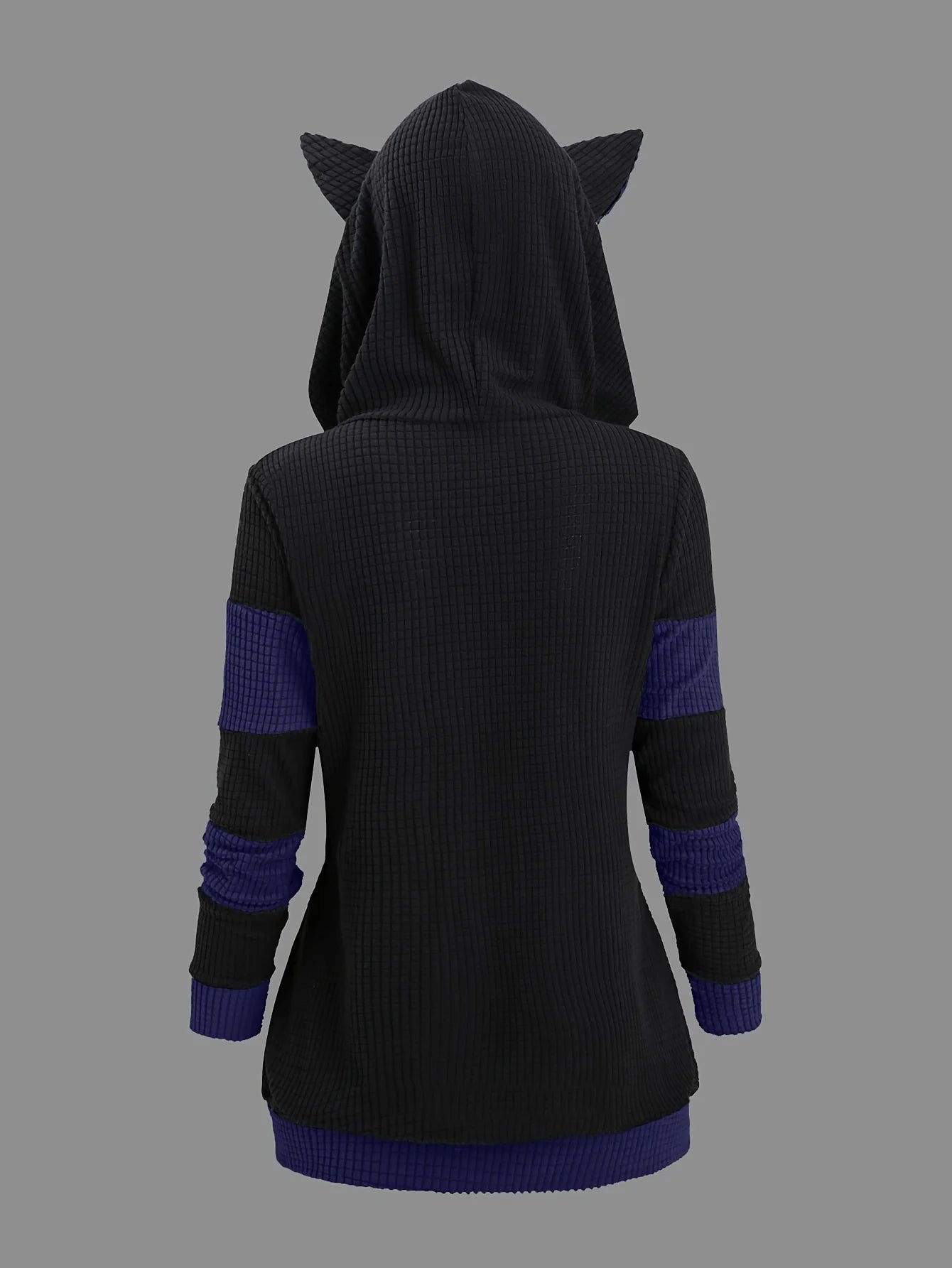 2024 European and American fashion women's new thick cat ears in autumn and winter long color matching hooded sweater coat