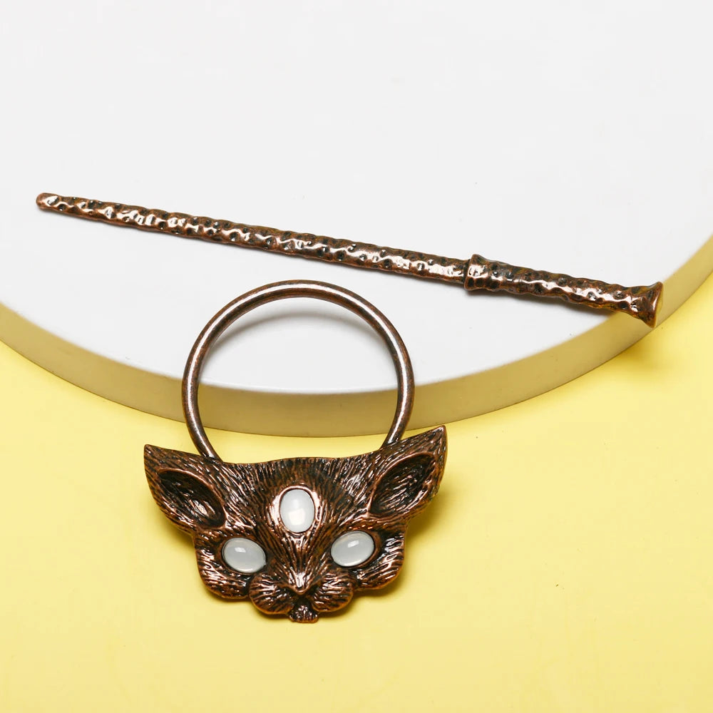 gothic bat cat hair fork vintage animal hairchopstick hairpins disk stick hairclip witch Viking women jewelry accessories gifts