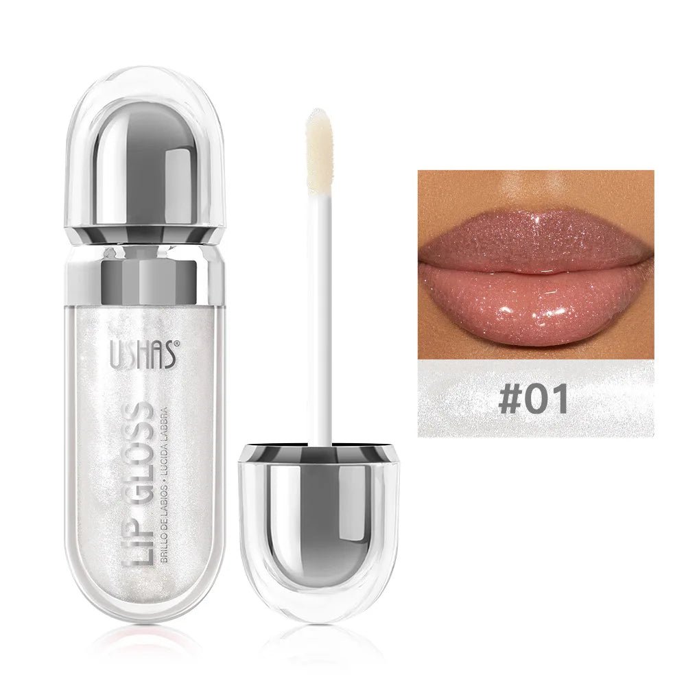 USHAS 12 colors mirror fine flash liquid lipstick pearlescent color waterproof sweatproof non-stick cup lip gloss
