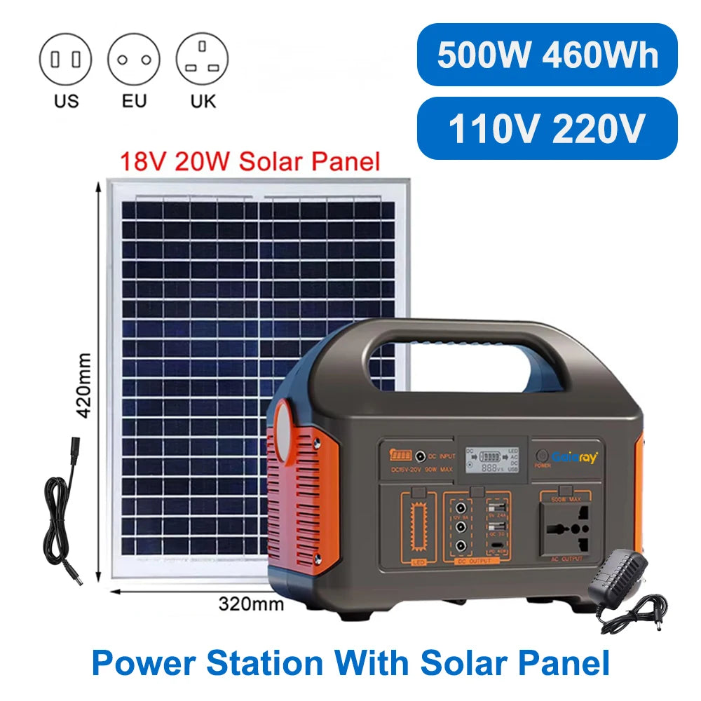 300W 500W Portable Power Station 460Wh Solar Generator 110V 220V Camping Solar Charging Station Emergency Energy Storage Supply