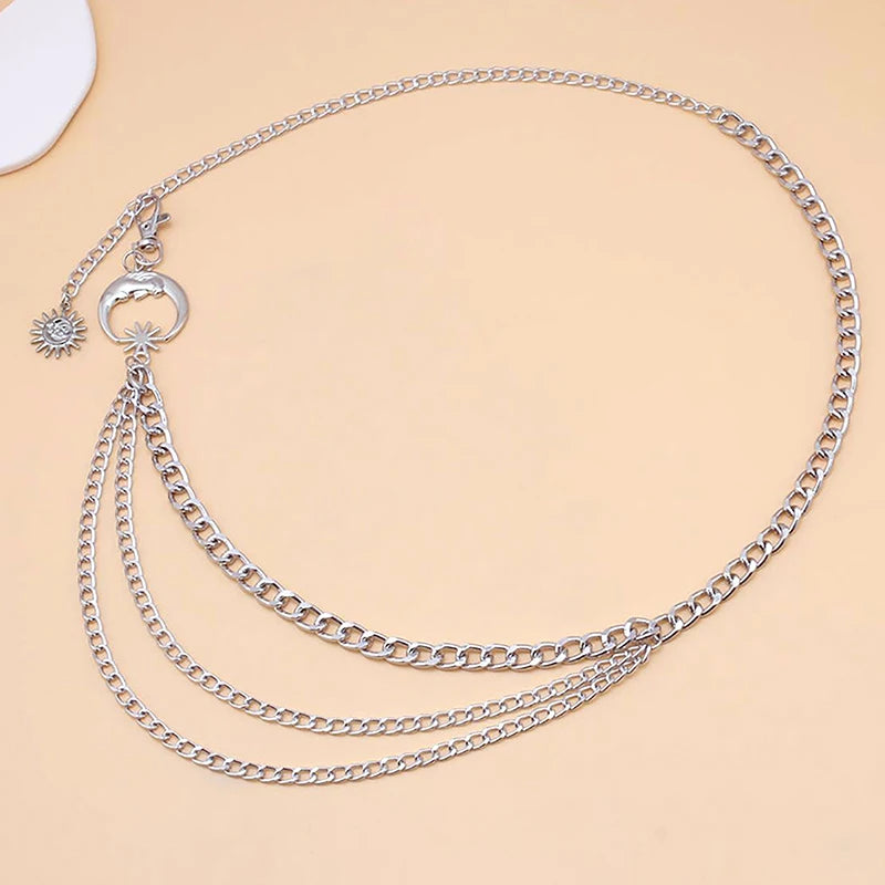 1Pc Women Waist Chain Belt for Dress Skirt Belts with Moon Star Waistbands Gold Silver Ladies Clothing Accessories