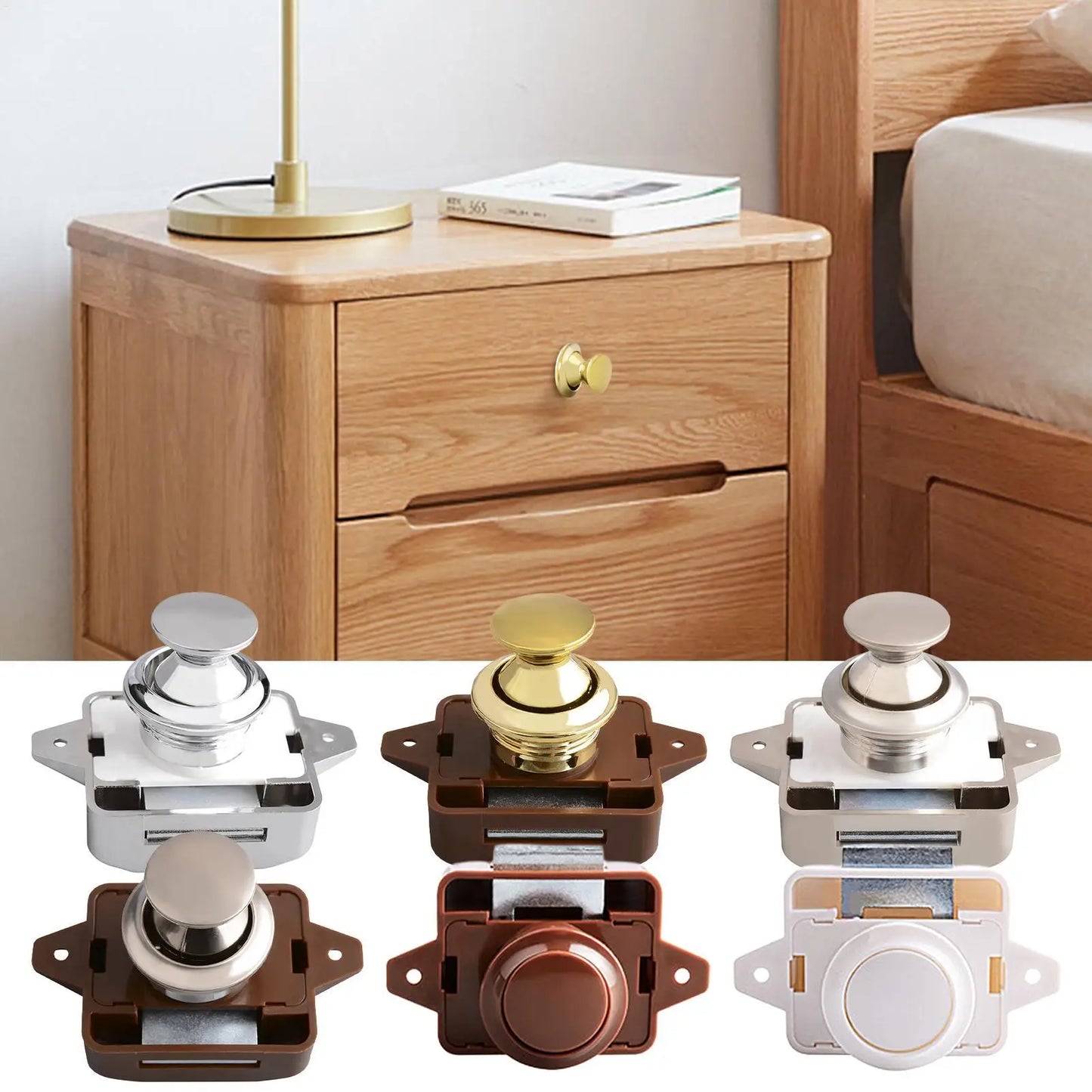 Keyless RV Push Cabinet Locks Metal Campers Cupboard Push Button RV Compartment Latch Catches Locks For Caravan Yacht Boat