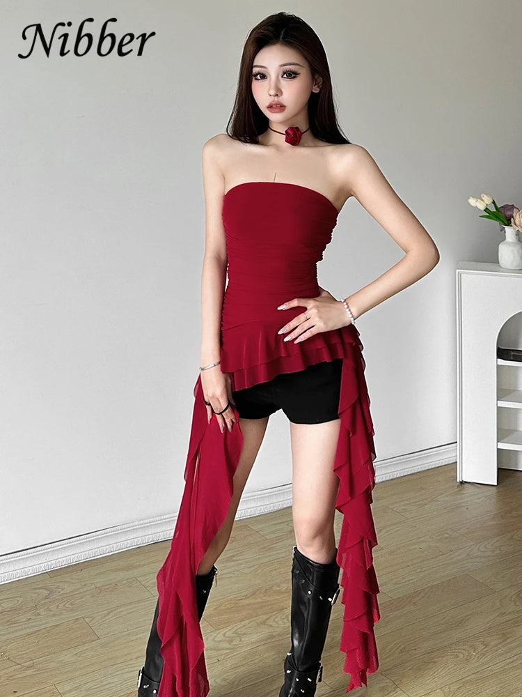 Nibber 2024 Spring New Solid Color Sweet Gentle Cute All-match High Street Travel Sexy Cool Women Chest Wrap ruched Tassel Vest