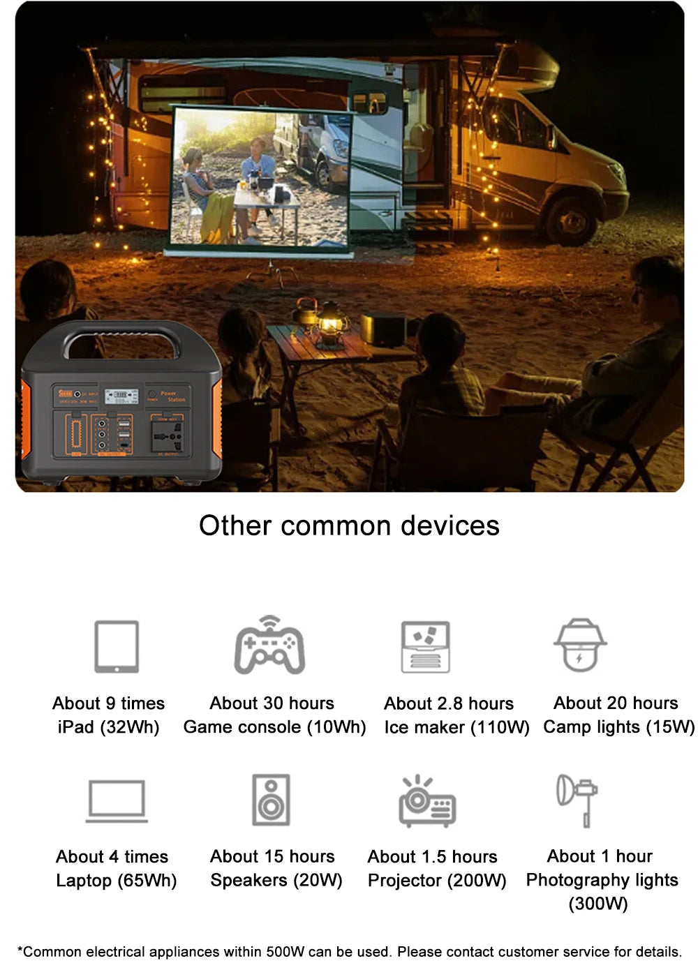 300W 500W Portable Power Station 460Wh Solar Generator 110V 220V Camping Solar Charging Station Emergency Energy Storage Supply
