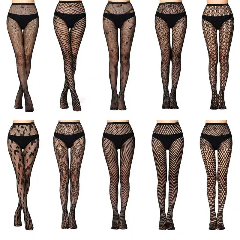 Sexy Mesh Stockings Print Patterns Flower Heart Skull Nylon Push Up Slim Women Fishnet Tights Y2k Party Club Gothic Pantyhose