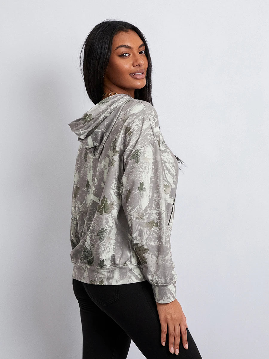 Women’s Oversized Hoodies Fashion Long Sleeve Leaf Print Baggy Sweatshirts Streetwear