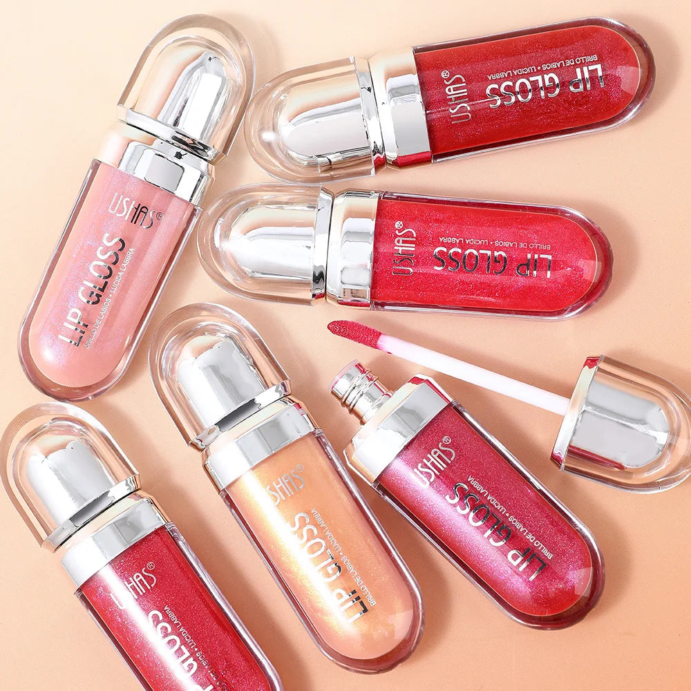 USHAS 12 colors mirror fine flash liquid lipstick pearlescent color waterproof sweatproof non-stick cup lip gloss