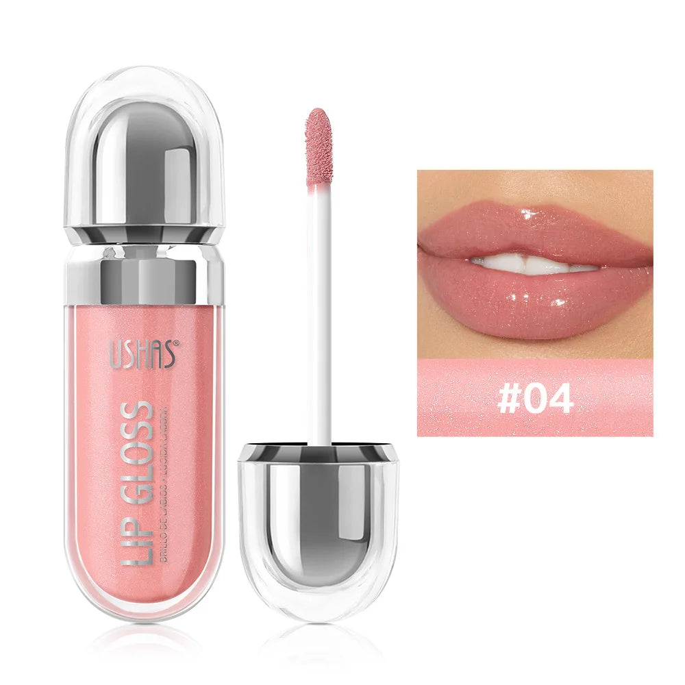USHAS 12 colors mirror fine flash liquid lipstick pearlescent color waterproof sweatproof non-stick cup lip gloss