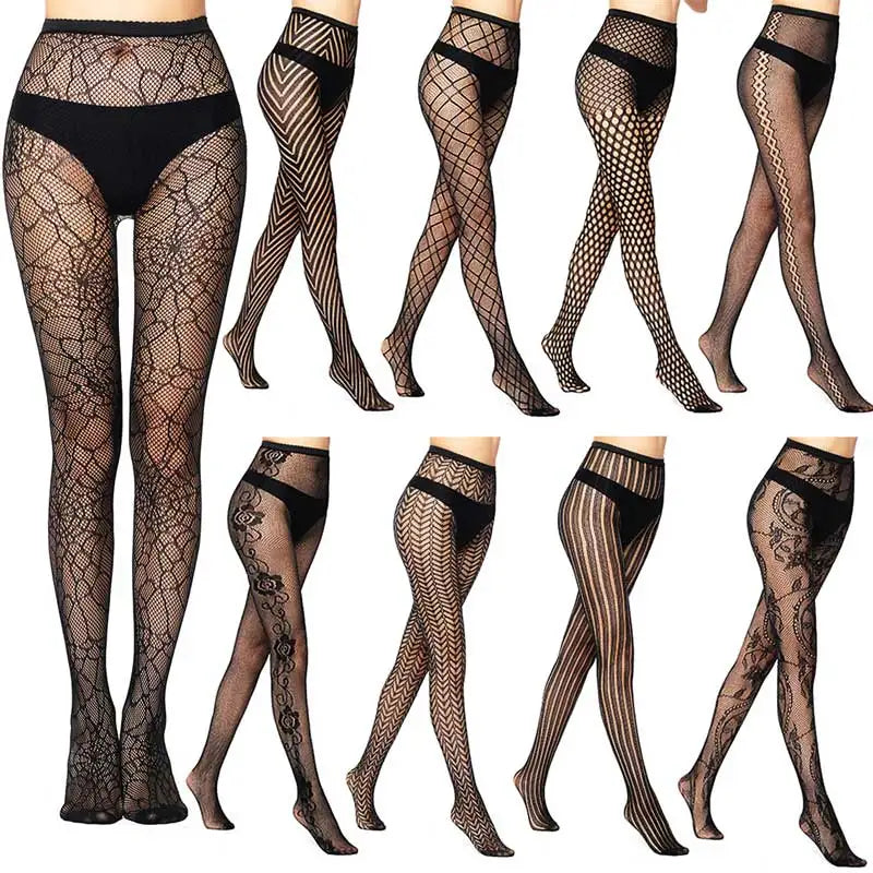 Sexy Mesh Stockings Print Patterns Flower Heart Skull Nylon Push Up Slim Women Fishnet Tights Y2k Party Club Gothic Pantyhose