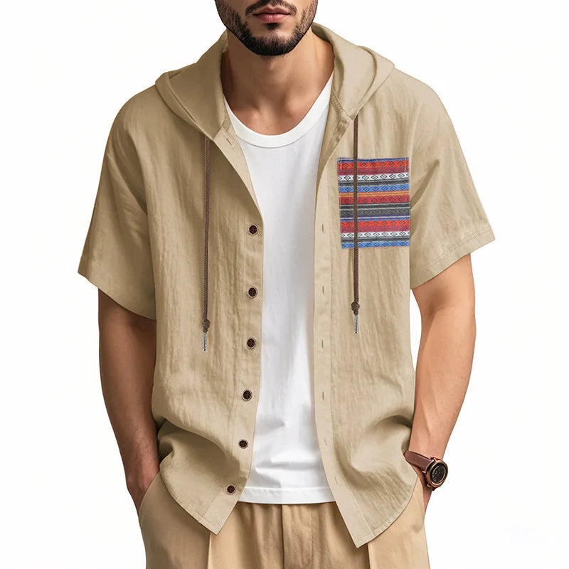 Men s Linen Shirts Casual Short Sleeve V Neck Button Down Pocket Tops Summer Hoodies - Stylish and Comfortable Apparel for Warm