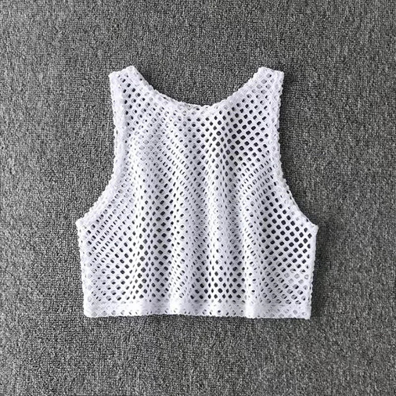 Sexy Black/Red Hollow Out Crop Top 2023 Mesh T-shirt Female Loose Fashion Summer Basic Tops For Women Fishnet Shirt