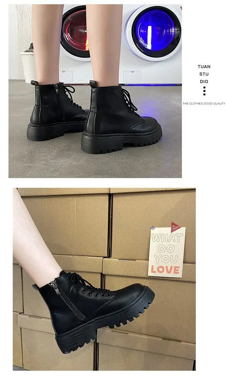 Spring/Autumn Round Toe Square Heel Increased ZIP Soft Fashion Women's Shoes 2025 New Short Boots Large Fashion Martin Boots