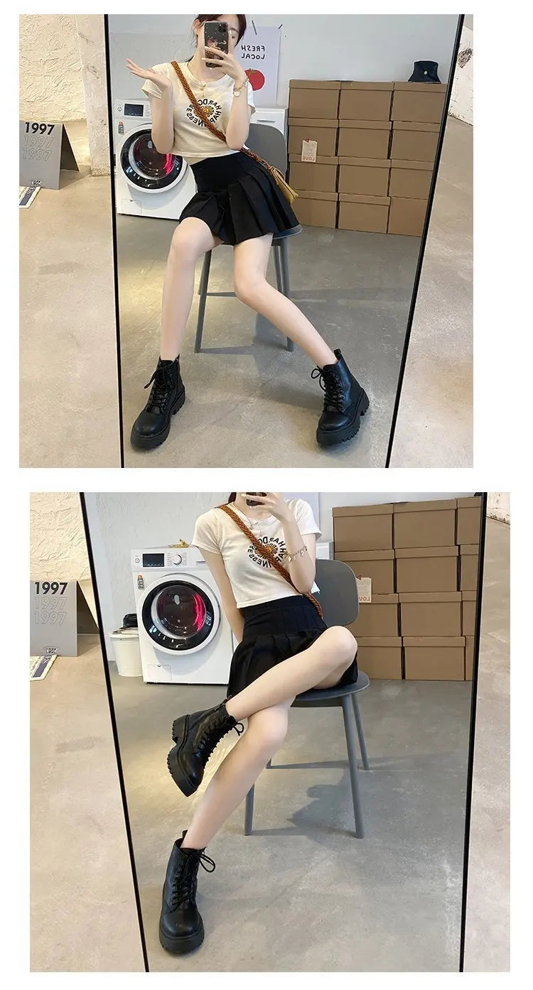 Spring/Autumn Round Toe Square Heel Increased ZIP Soft Fashion Women's Shoes 2025 New Short Boots Large Fashion Martin Boots