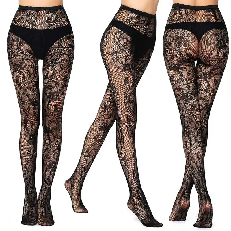 Sexy Mesh Stockings Print Patterns Flower Heart Skull Nylon Push Up Slim Women Fishnet Tights Y2k Party Club Gothic Pantyhose
