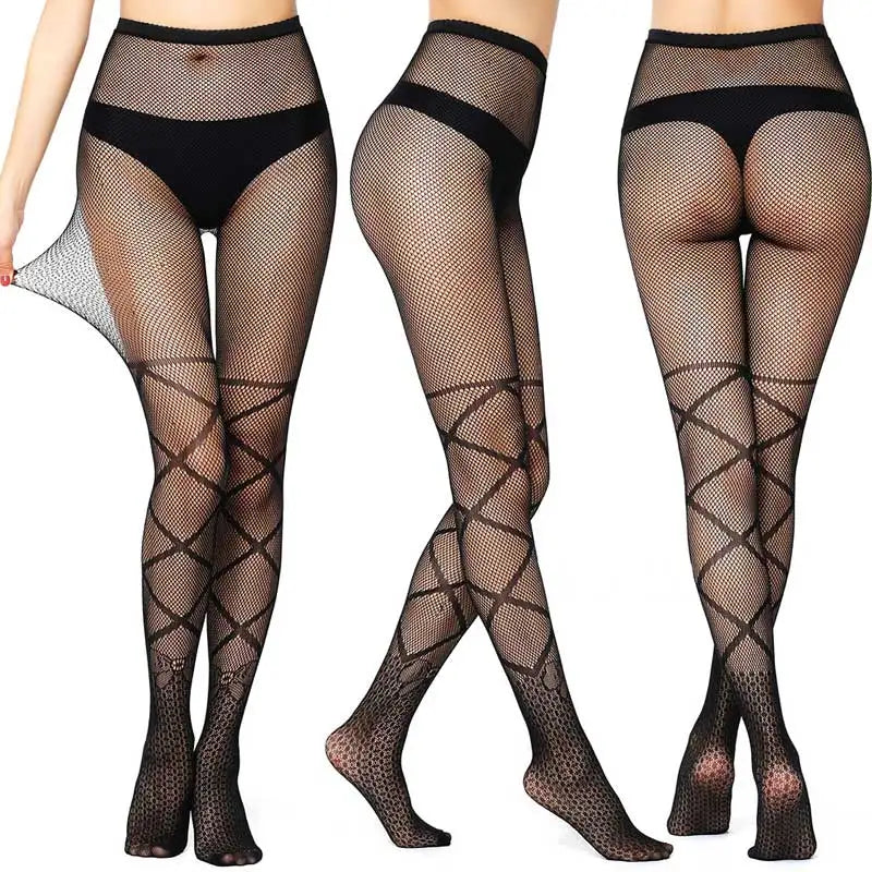 Sexy Mesh Stockings Print Patterns Flower Heart Skull Nylon Push Up Slim Women Fishnet Tights Y2k Party Club Gothic Pantyhose