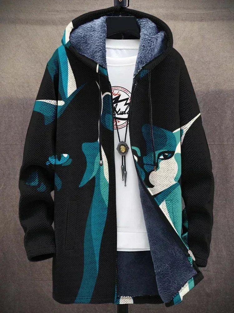 Men Jackets Coats Cute Cats Kitty Printed Zipper Cardigans Cozy Art Graphics Plush Thick Winter Warm Casual Streetwear Clothing