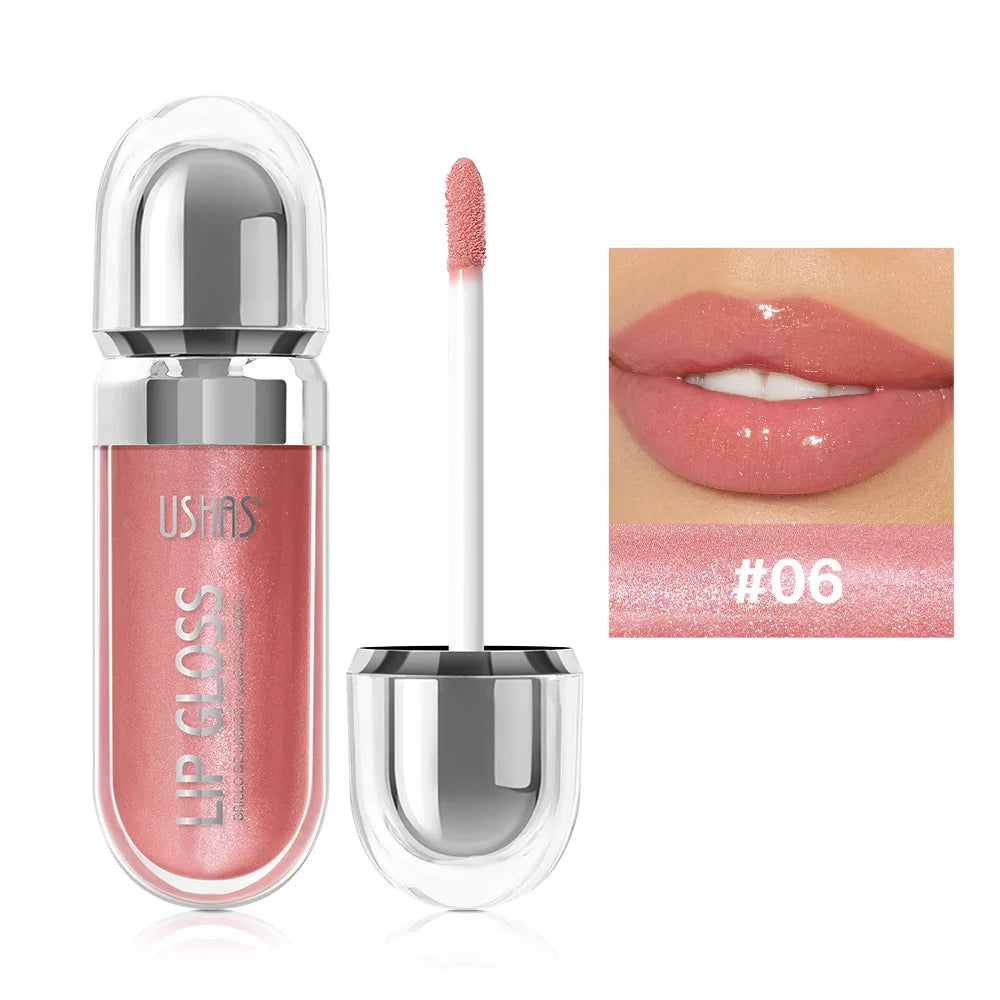USHAS 12 colors mirror fine flash liquid lipstick pearlescent color waterproof sweatproof non-stick cup lip gloss