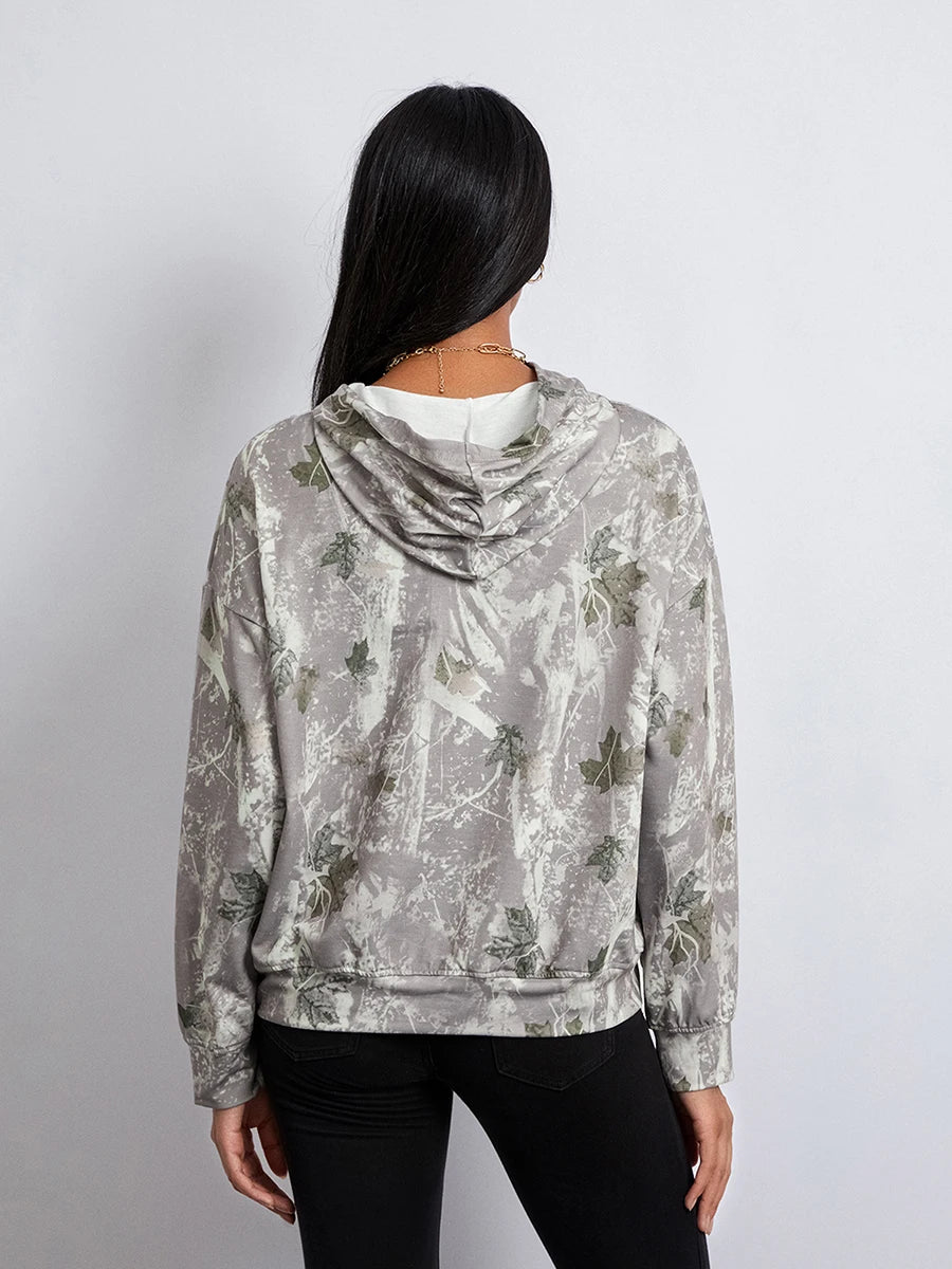 Women’s Oversized Hoodies Fashion Long Sleeve Leaf Print Baggy Sweatshirts Streetwear