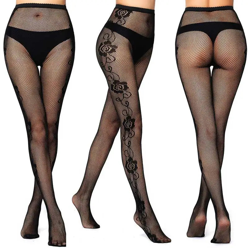 Sexy Mesh Stockings Print Patterns Flower Heart Skull Nylon Push Up Slim Women Fishnet Tights Y2k Party Club Gothic Pantyhose