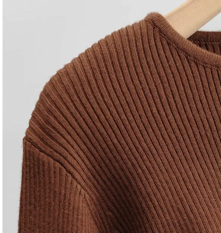 Y2k Aesthetic Clothes O-neck Black White Sexy Harajuku Knitted Tshirt 2024 T-shirts Women Long Sleeve Crop Top Spring Autumn