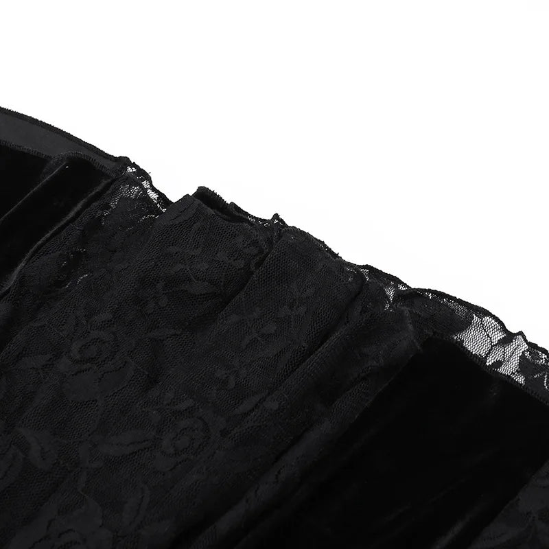 Aesthetic Gothic Midi Dress Women Vintage Split Maxi Dresses Vintage Black Velvet Chain Patchwork Bodycon Long Dress Grunge Robe