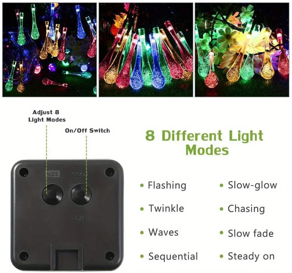 Solar Light Water drops led String Lights Christmas Party Decor Patio Lawn Garland Garden Outdoor Fairy Lights Solar Patio Light