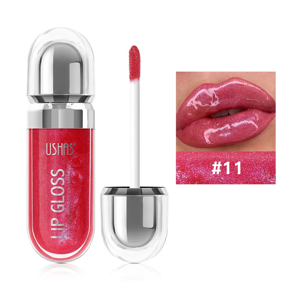 USHAS 12 colors mirror fine flash liquid lipstick pearlescent color waterproof sweatproof non-stick cup lip gloss