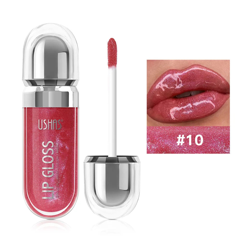USHAS 12 colors mirror fine flash liquid lipstick pearlescent color waterproof sweatproof non-stick cup lip gloss
