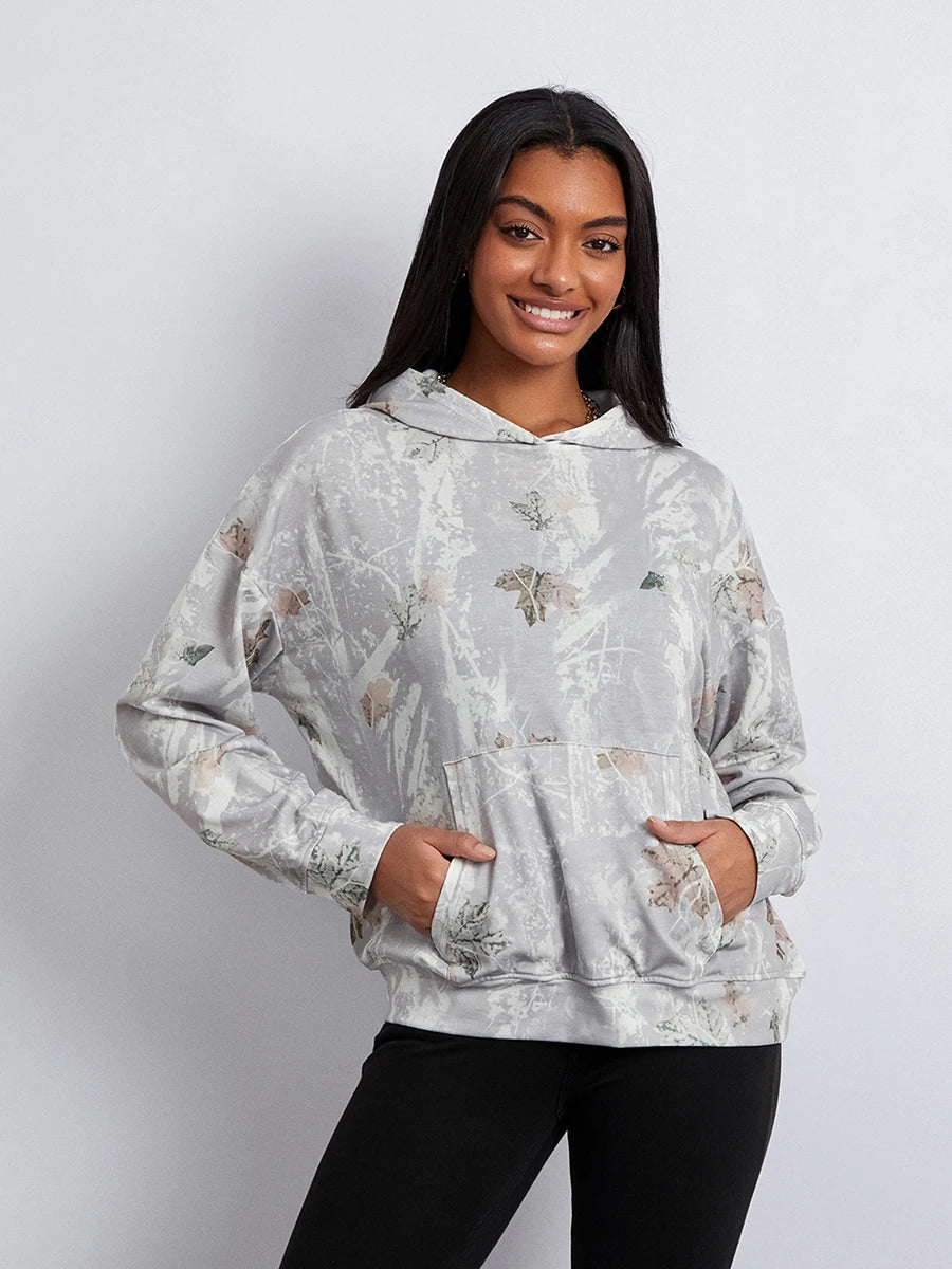 Women’s Oversized Hoodies Fashion Long Sleeve Leaf Print Baggy Sweatshirts Streetwear