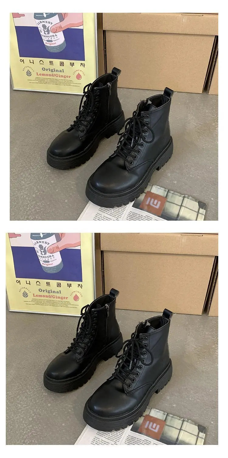 Spring/Autumn Round Toe Square Heel Increased ZIP Soft Fashion Women's Shoes 2025 New Short Boots Large Fashion Martin Boots