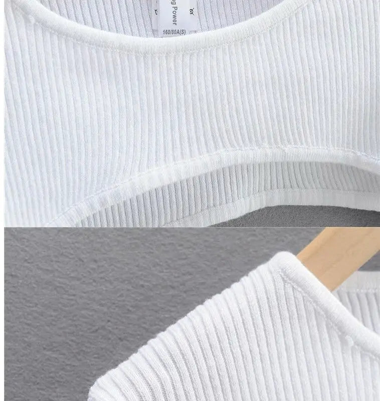 Y2k Aesthetic Clothes O-neck Black White Sexy Harajuku Knitted Tshirt 2024 T-shirts Women Long Sleeve Crop Top Spring Autumn
