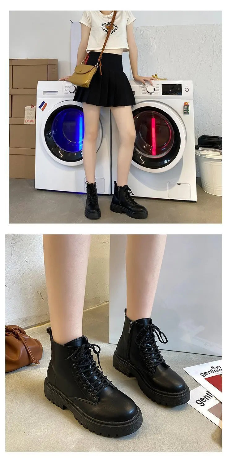 Spring/Autumn Round Toe Square Heel Increased ZIP Soft Fashion Women's Shoes 2025 New Short Boots Large Fashion Martin Boots