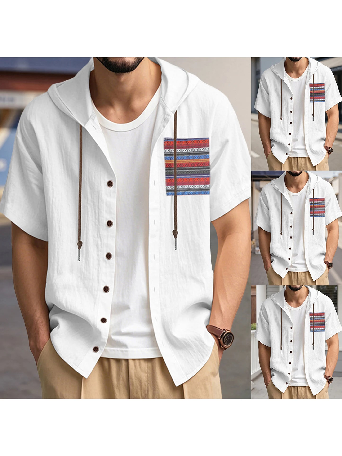 Men s Linen Shirts Casual Short Sleeve V Neck Button Down Pocket Tops Summer Hoodies - Stylish and Comfortable Apparel for Warm