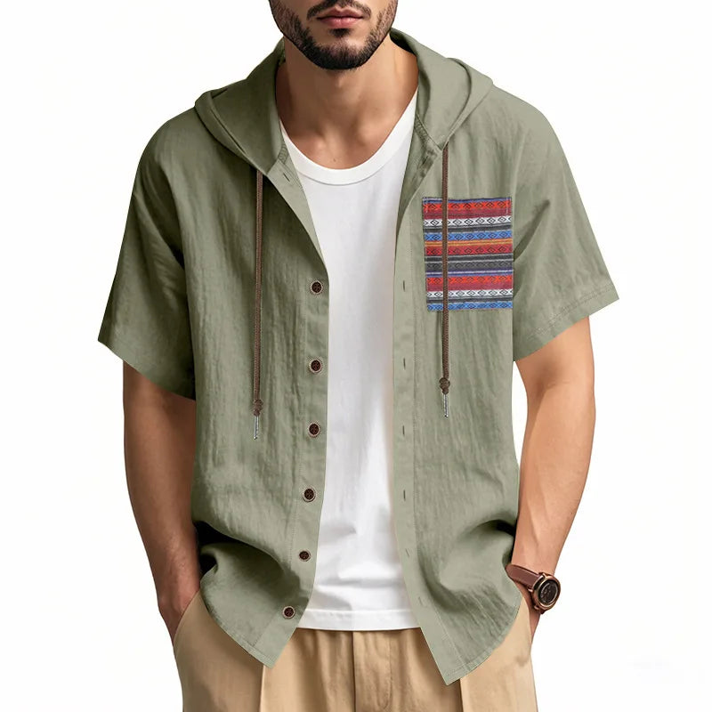 Men s Linen Shirts Casual Short Sleeve V Neck Button Down Pocket Tops Summer Hoodies - Stylish and Comfortable Apparel for Warm