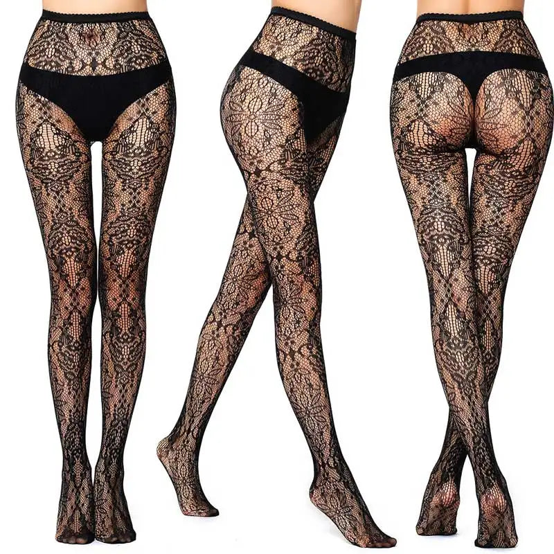 Sexy Mesh Stockings Print Patterns Flower Heart Skull Nylon Push Up Slim Women Fishnet Tights Y2k Party Club Gothic Pantyhose