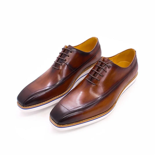 High-End Handmade Men's Genuine Leather Dress Oxford Shoes Square Head Casual Style Design Business Daily Use for Holiday Party