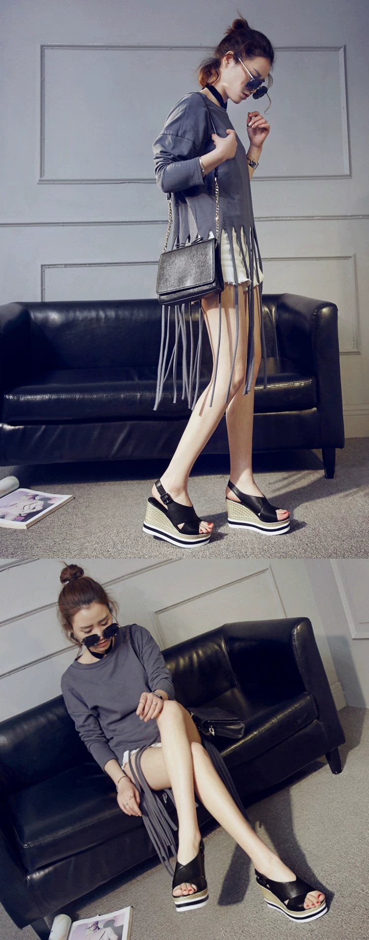 Genuine Leather Wedge Sandals Women's 2025 Summer New Arrival First Layer Cowhide High Heels All-Matching Platform Shoes Thick Sole Roman Shoes