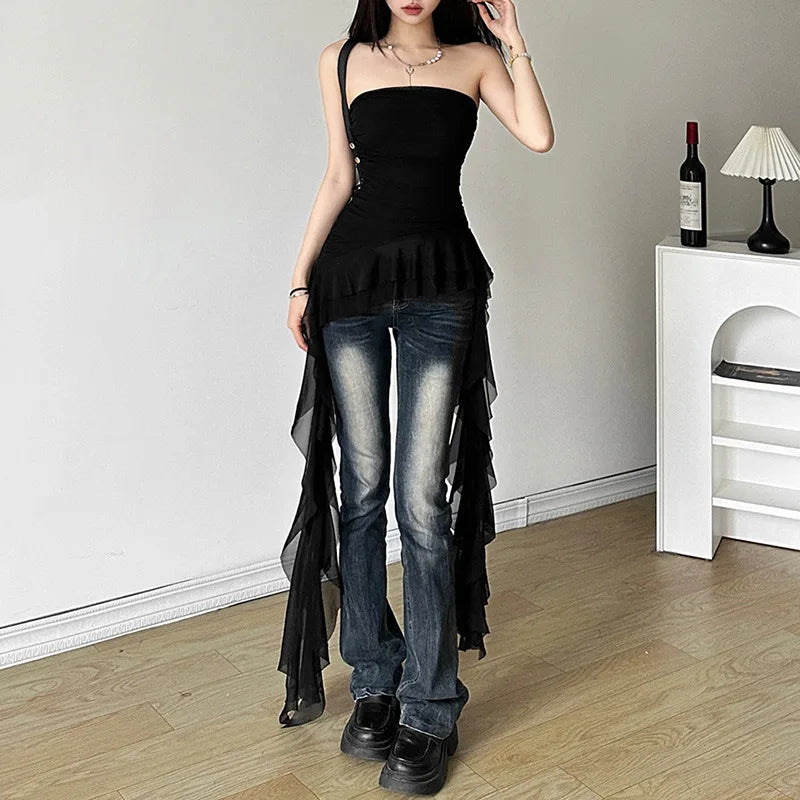 Nibber 2024 Spring New Solid Color Sweet Gentle Cute All-match High Street Travel Sexy Cool Women Chest Wrap ruched Tassel Vest
