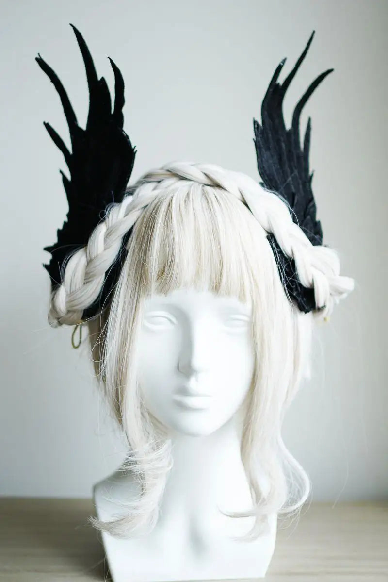 Feather Angel Wing Hair Clips Lolita Barrette Hairpin Lolita Anime Cosplay Hair Accessories Anime Halloween Black White Headwear