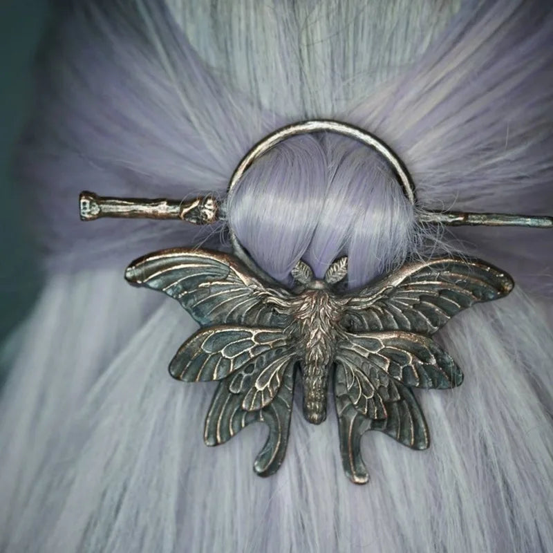 Enthic Viking Punk Witch Stick Hairpin Chunky Moth Hair Stick Cosplay Halloween Party Costumes Props Gothic Nordic Headpiece