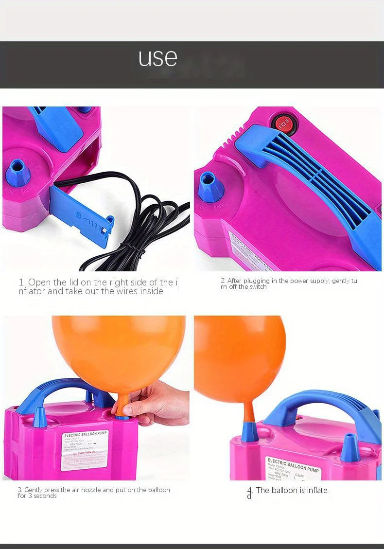 Portable Electric Balloon Pump -AC 110V-120V 600W Balloon Inflator With Dual Nozzle & 2 Tying Tools Party Decoration