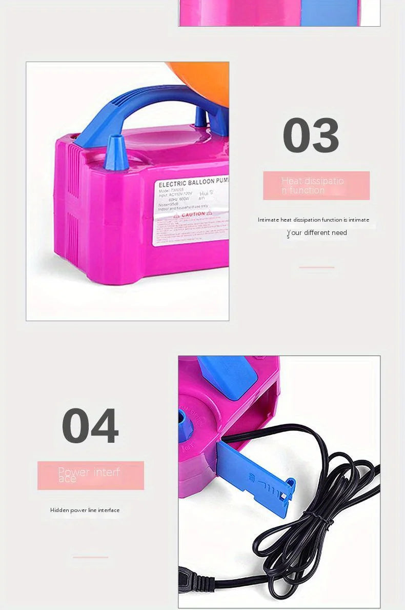 Portable Electric Balloon Pump -AC 110V-120V 600W Balloon Inflator With Dual Nozzle & 2 Tying Tools Party Decoration