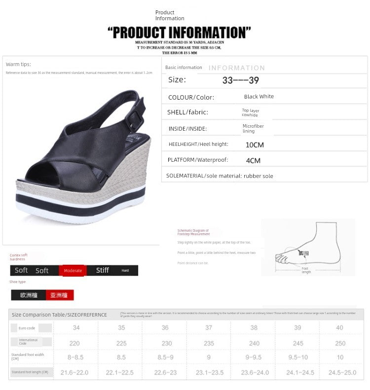 Genuine Leather Wedge Sandals Women's 2025 Summer New Arrival First Layer Cowhide High Heels All-Matching Platform Shoes Thick Sole Roman Shoes