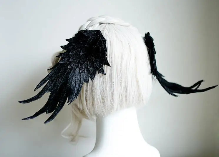 Feather Angel Wing Hair Clips Lolita Barrette Hairpin Lolita Anime Cosplay Hair Accessories Anime Halloween Black White Headwear