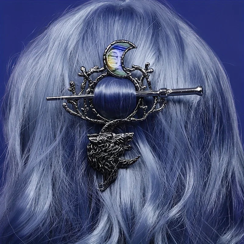 Enthic Viking Punk Witch Stick Hairpin Chunky Moth Hair Stick Cosplay Halloween Party Costumes Props Gothic Nordic Headpiece